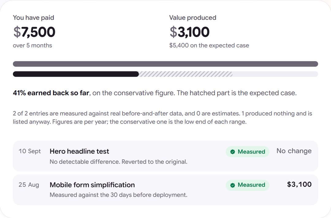 Improvements: what the client paid beside the value produced, and a timeline of changes