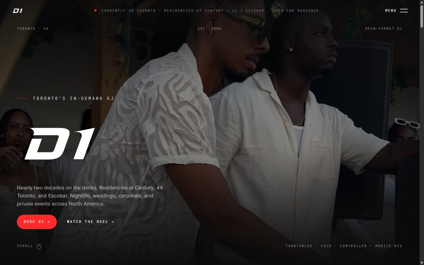 DJ D1 website, Artist & Entertainment