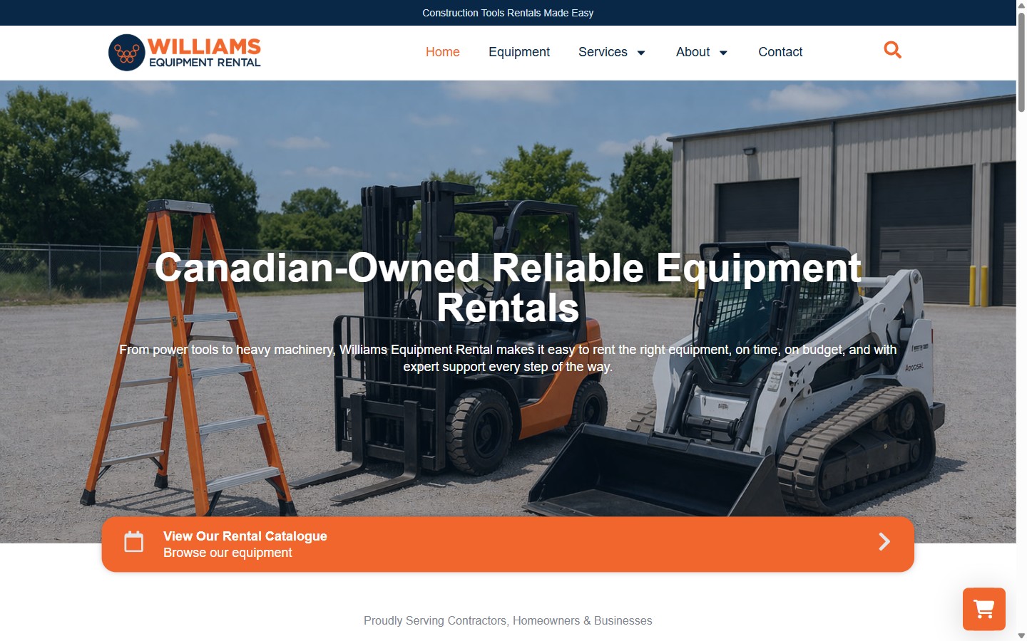 Williams Equipment Rental website, Construction